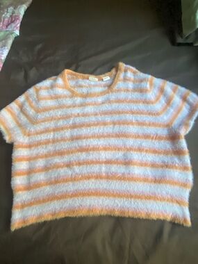 Levi's Fuzzy Short-Sleeve Striped Pullover in Orange and White